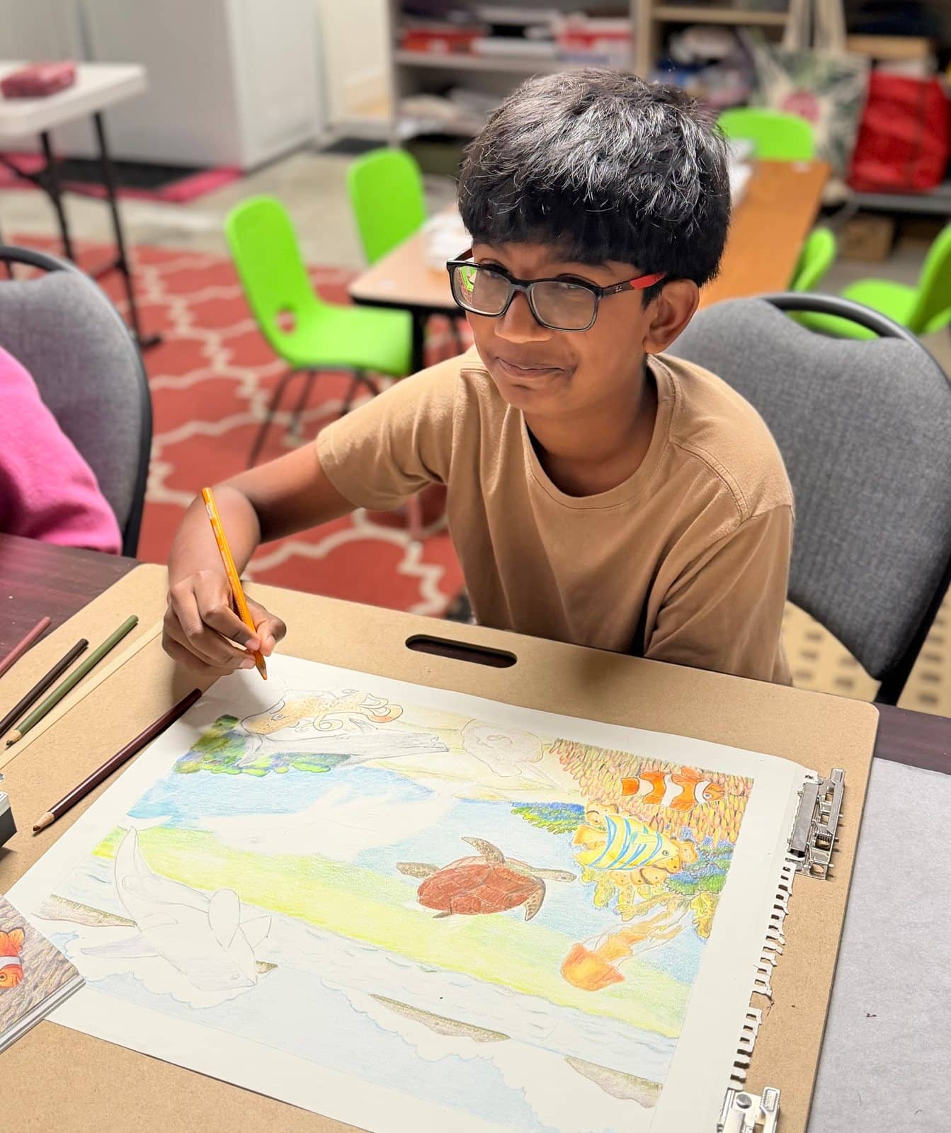 Student artwork and creative process at Imagination Arts.